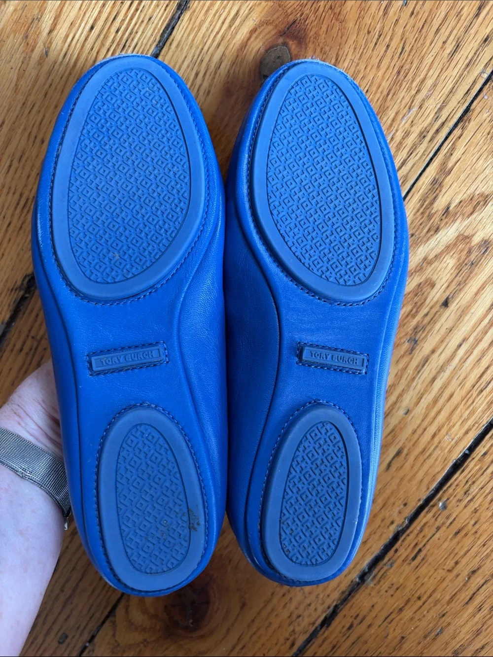 Tory Burch Royal Blue Leather Logo Ballet Flats
